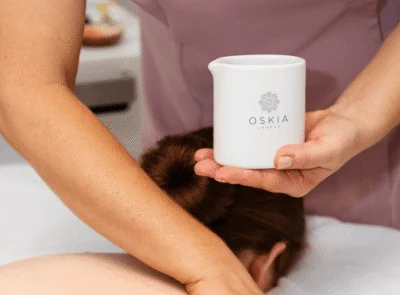 Luxurious spa treatment with massage oil at elegant hotel spa, promising relaxation and rejuvenation.